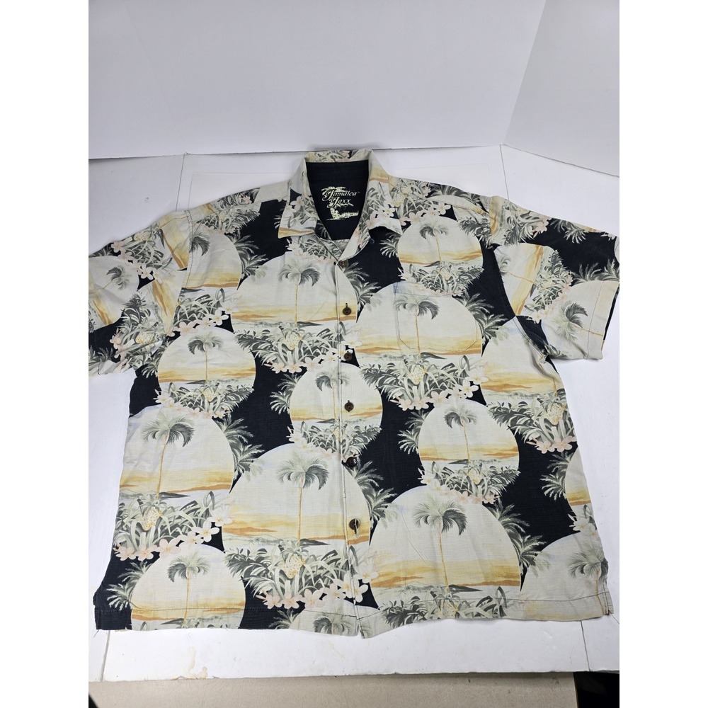 Jamaica Jaxx Shirt XXL Palm Trees Hawaiian Casual Button up Short Sleeve Silk